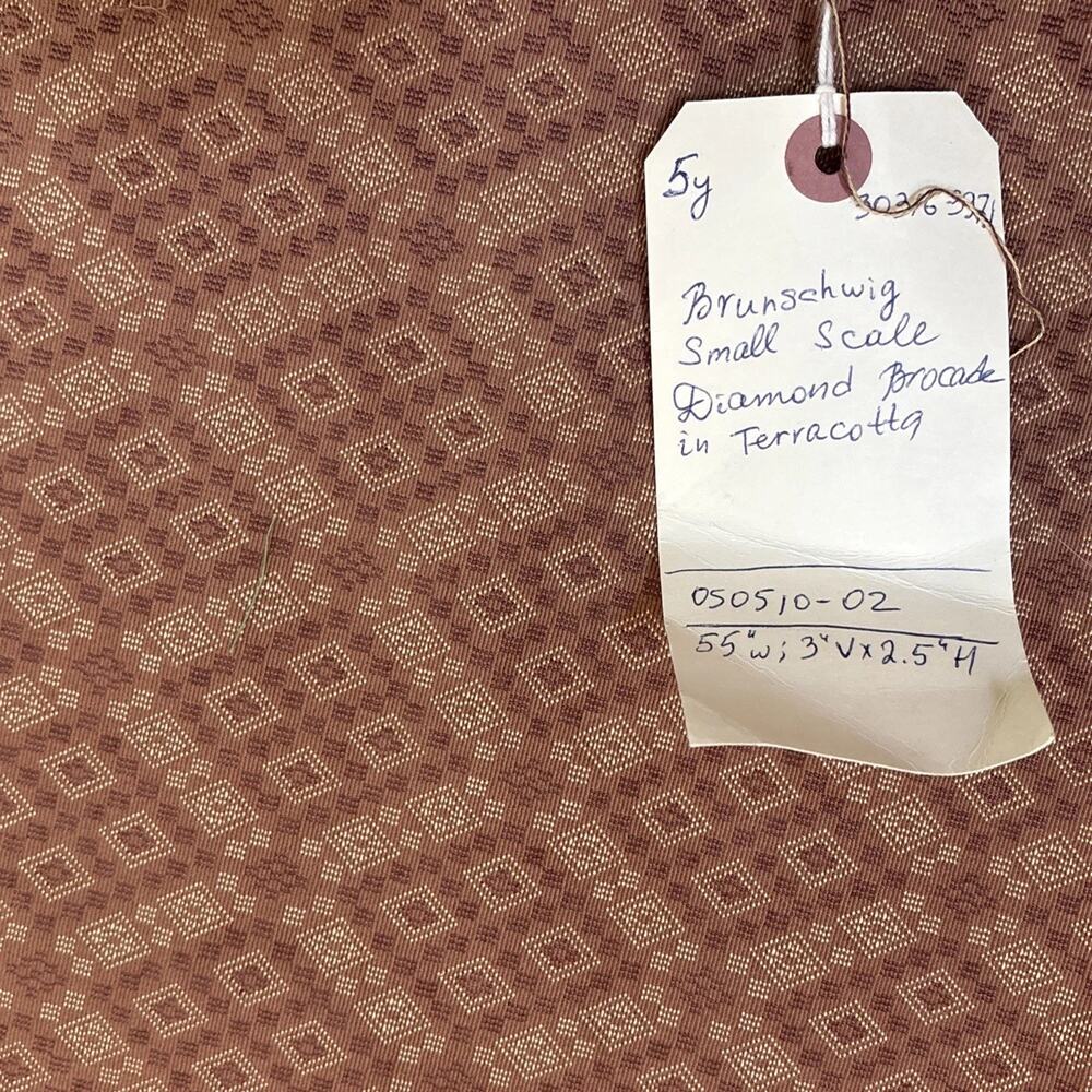 Vintage Brunschwig Fils Small Diamond Brocade Terracotta 5 yds Decorator Fabric